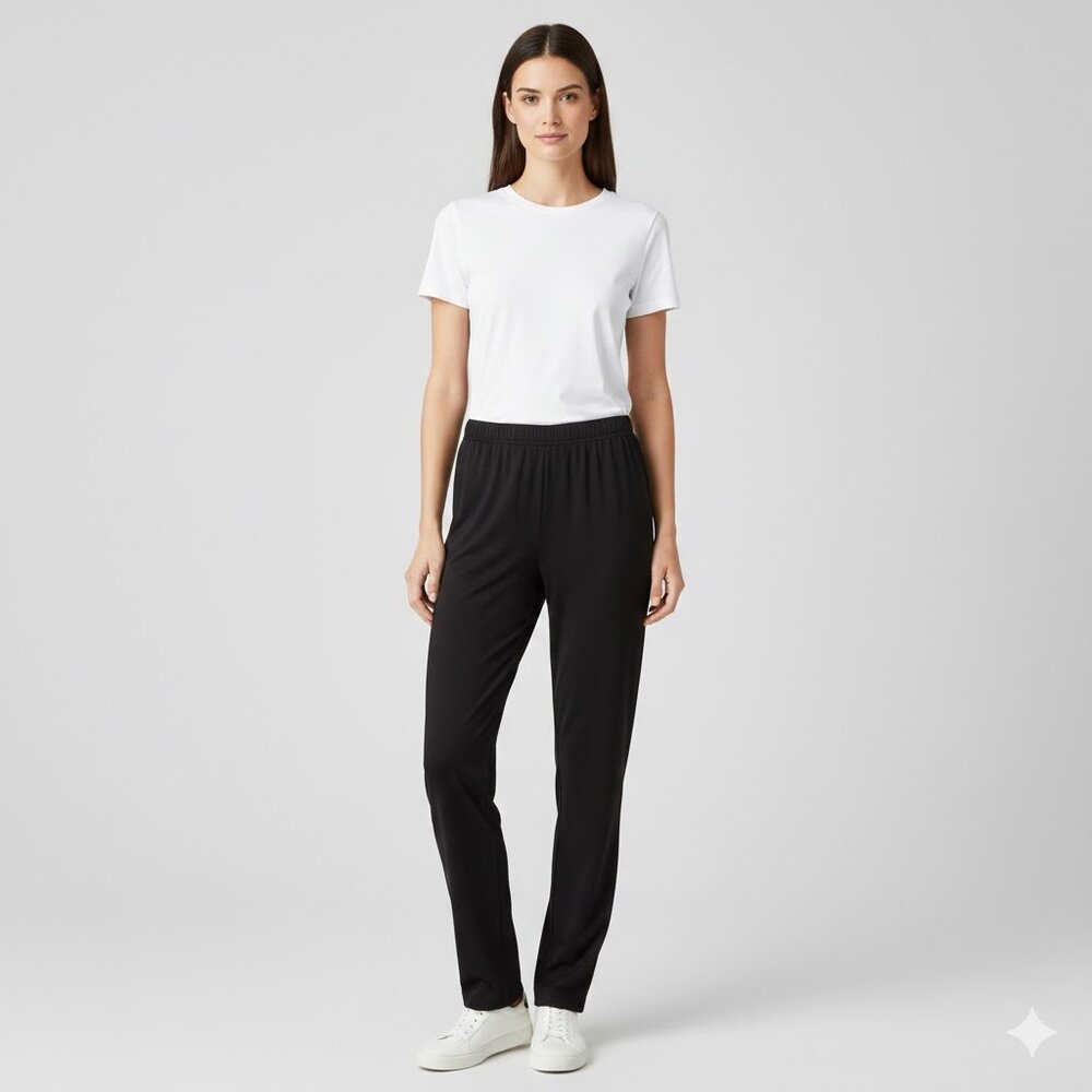 George Wide-Leg Full Length Comfort Elastic Pants in a Liquid Black